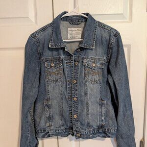 AEROPOSTALE Jacket Womens Large Denim Jean Trucker Button Up Distressed Blue